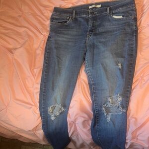 Stylish Blue Distressed Women's Jeans